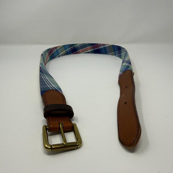 Polo Ralph Lauren Plaid Leather-Trim Tartan Belt Men's 32 Preppy Classic Formal - Picture 6 of 10